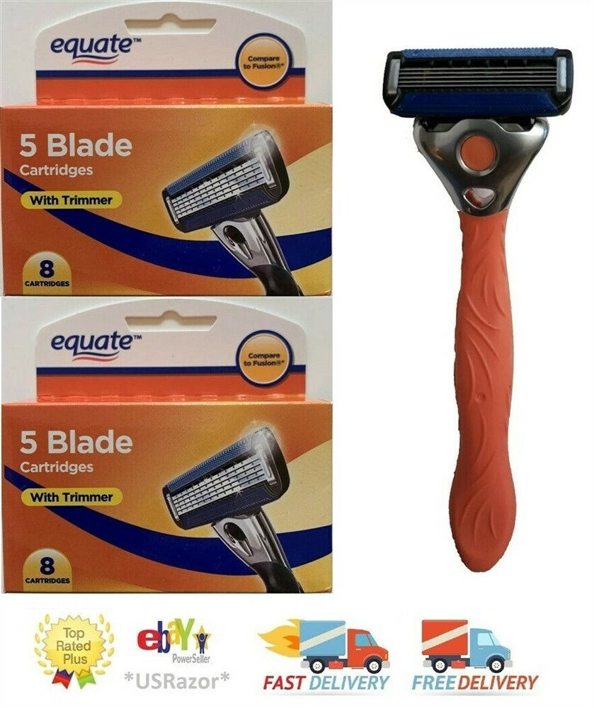 Equate 5 Blade Razor Blade Refills with Trimmer – 16 Count, Close & Comfortable Shave