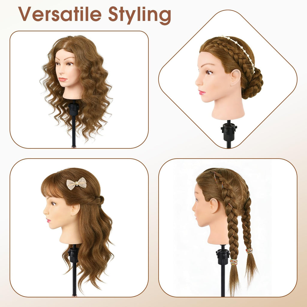 18 Inch Human Hair Mannequin Head for Hair Styling & Training Kit