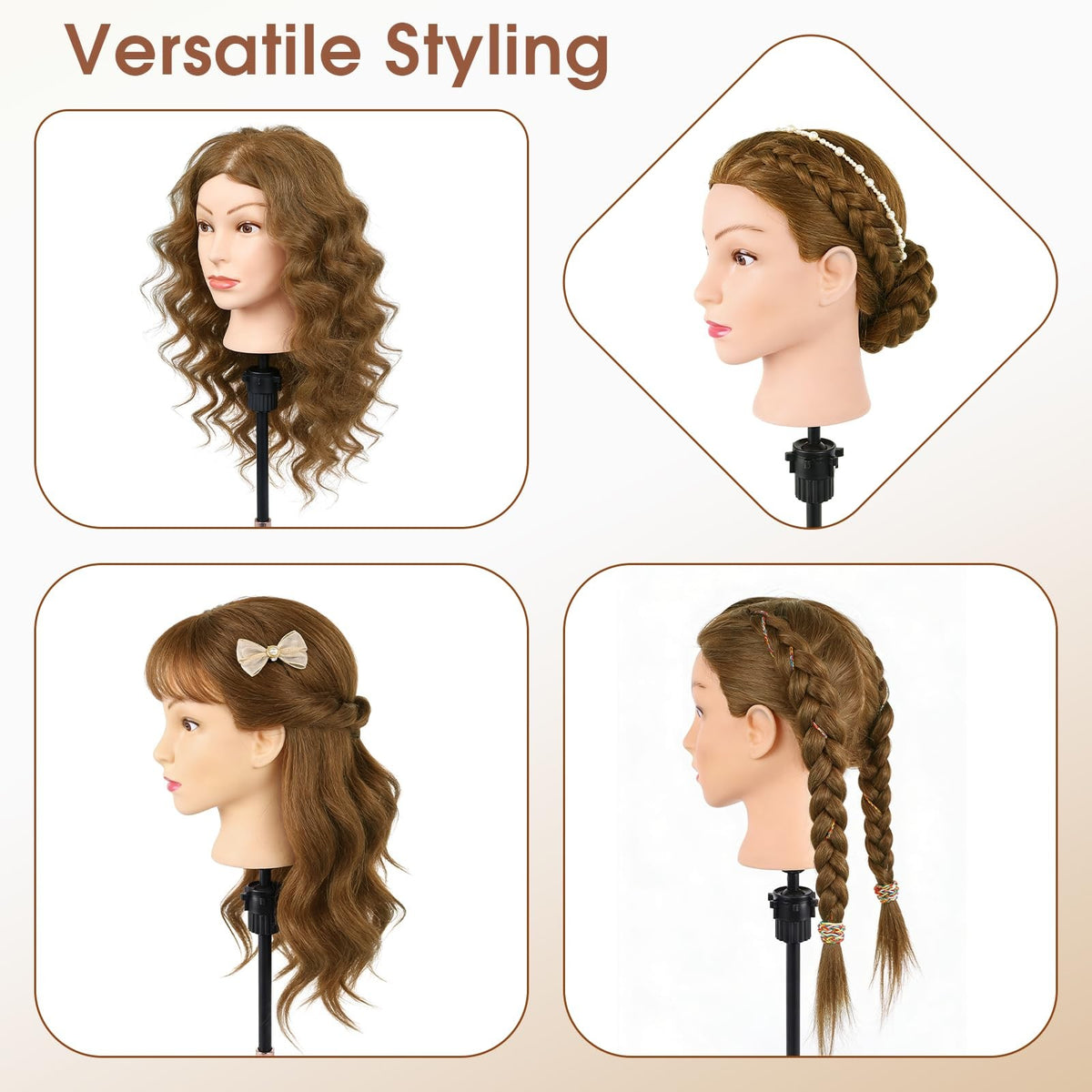18 Inch Human Hair Mannequin Head for Hair Styling & Training Kit