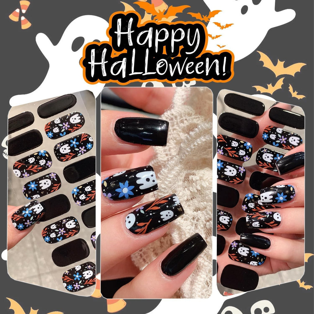 Halloween Gel Nail Wraps Set - Spider Web Ghost Flower Nail Stickers