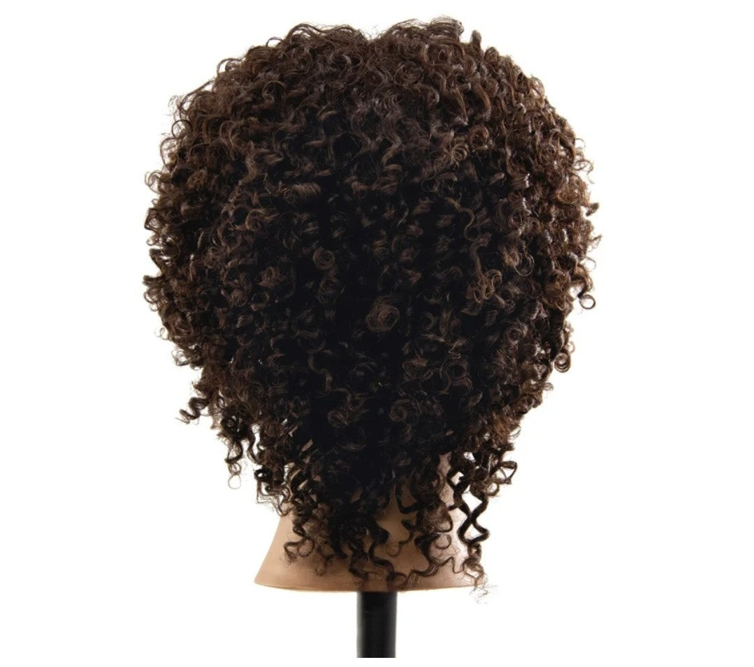 Human Hair Mannequin Head for Hair Cutting & Styling 8 Inch Dark Textured
