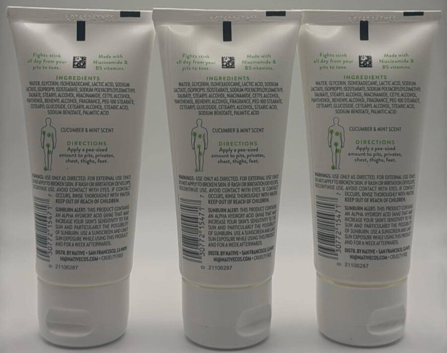 Native Whole Body Cream Deodorant Cucumber Mint 3 Pack - 3 OZ Each