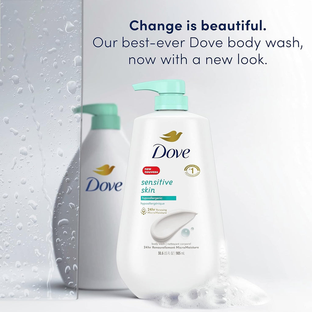 Dove Sensitive Skin Body Wash Set - Hypoallergenic & Paraben-Free, 3 x 30.6 fl oz