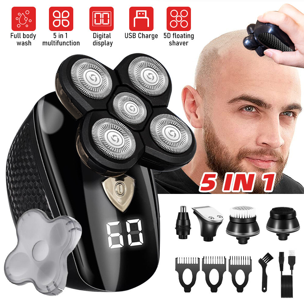 Electric Shaver for Men Wet & Dry Head & Beard Razor with 5 Attachments