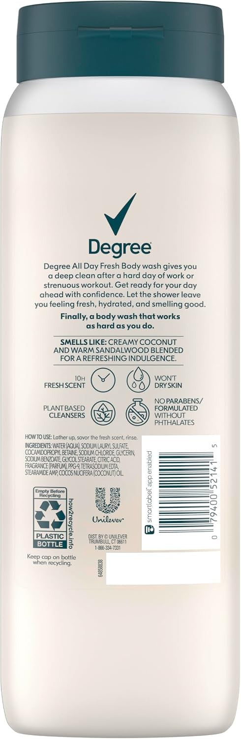 All Day Fresh Coconut Body Wash - Deep Cleansing Hydrating Shower Gel 20 oz