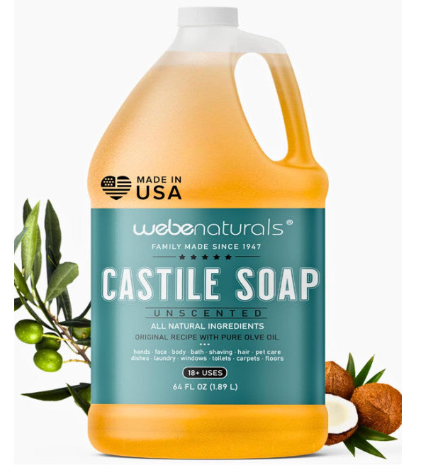 Organic Castile Liquid Soap 64 Fl Oz - Multi-Use, Unscented, Vegan & Eco-Friendly