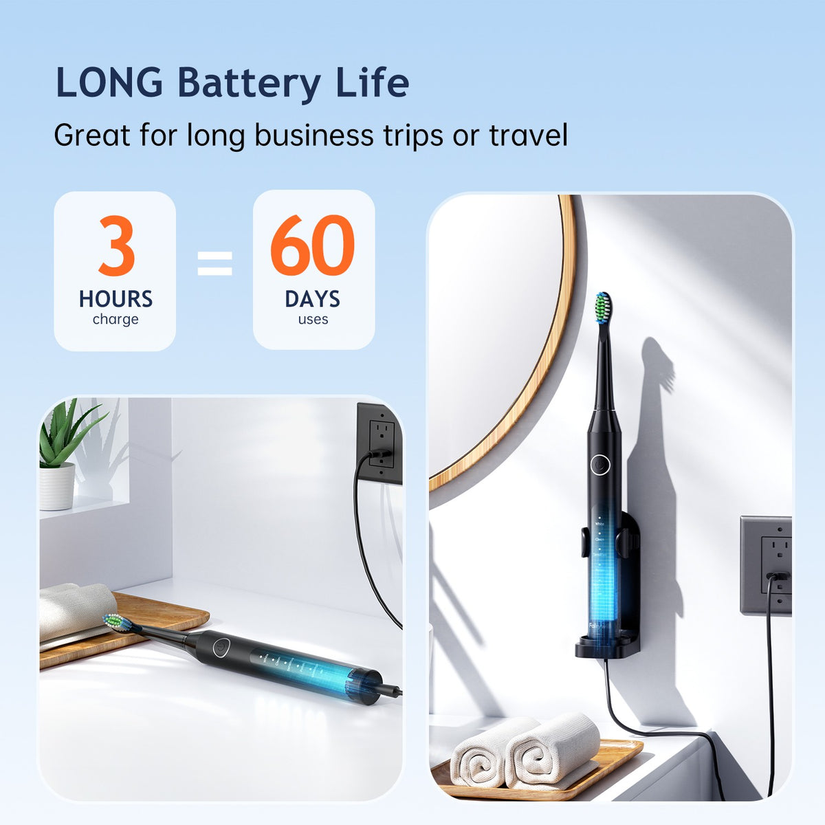 Rechargeable Electric Toothbrush with 8 Brush Heads & 5 Modes - Travel Case
