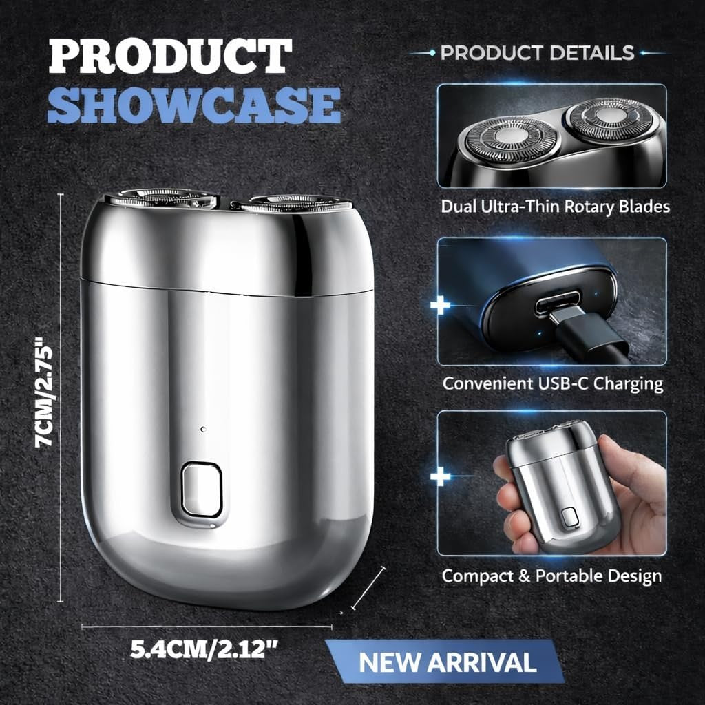 Mini Electric Travel Razor for Bald Men Cordless Dual Head Shaver