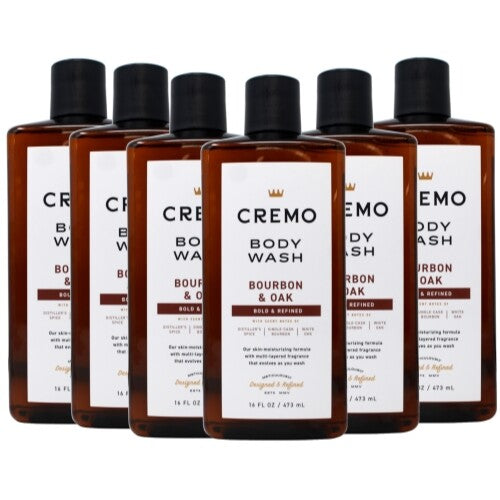 Cremo Bourbon & Oak Body Wash - All Season Moisturizing Shower Gel, 16 Fl Oz, Pack of 6