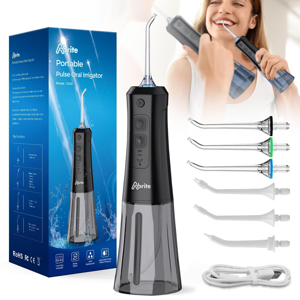 Cordless Water Flosser 300ml Oral Irrigator for Dental Cleaning Black