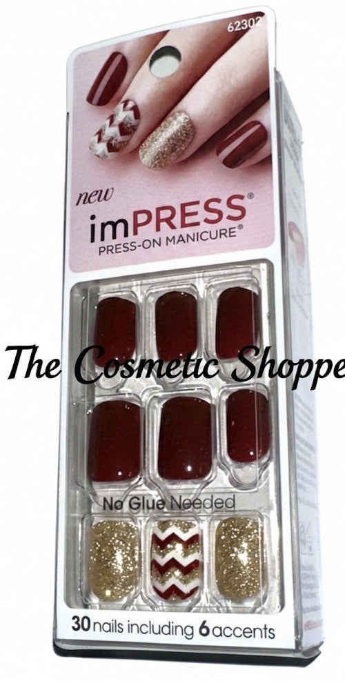 Press-On Short Length Symphony Fall Nails - Burgundy & Z Zag Accent