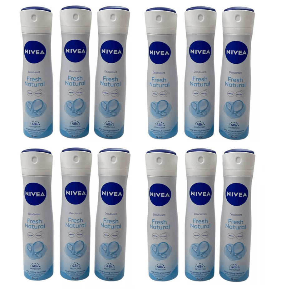 Nivea 48H Freshness Body Spray - Natural Moisturizing, 5 Fl Oz (12 Pack)