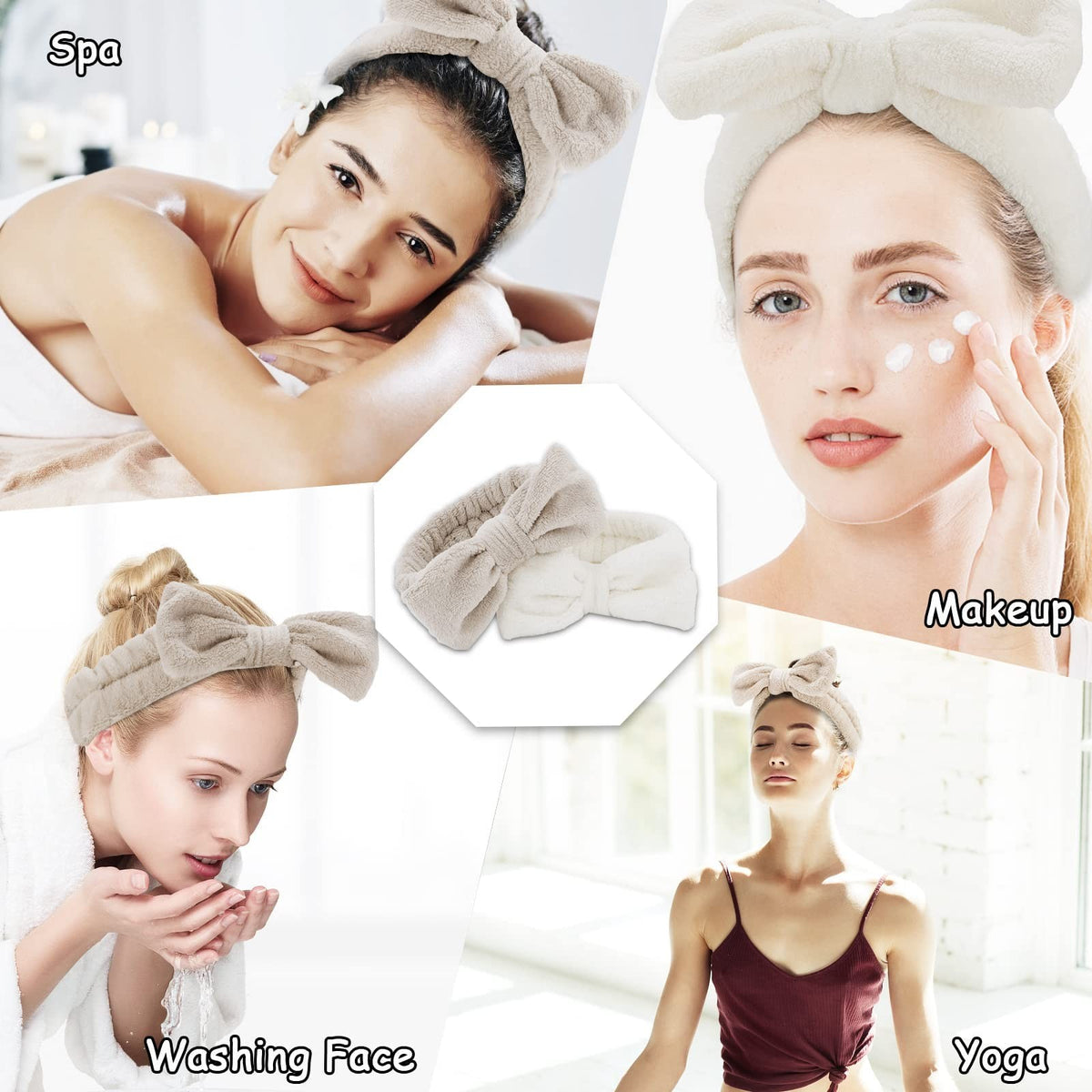 Spa Headband and Wristband Set - Soft Microfiber, Absorbent, Adjustable Fit