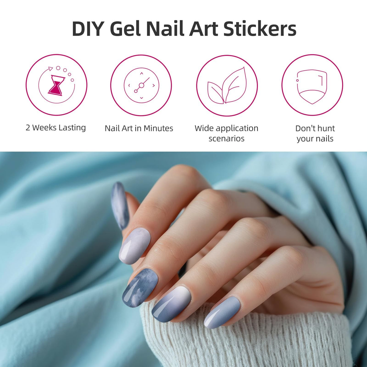 Semi Cured Gel Nail Strips Dreamy Waves 28pcs UV Ready for Home Manicure