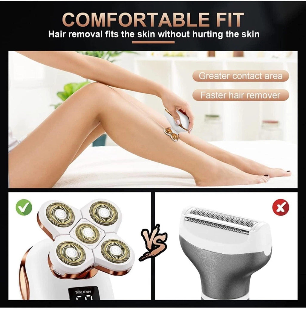 5-in-1 Women's Electric Shaver & Trimmer Kit - Waterproof Rechargeable Facial & Body Grooming
