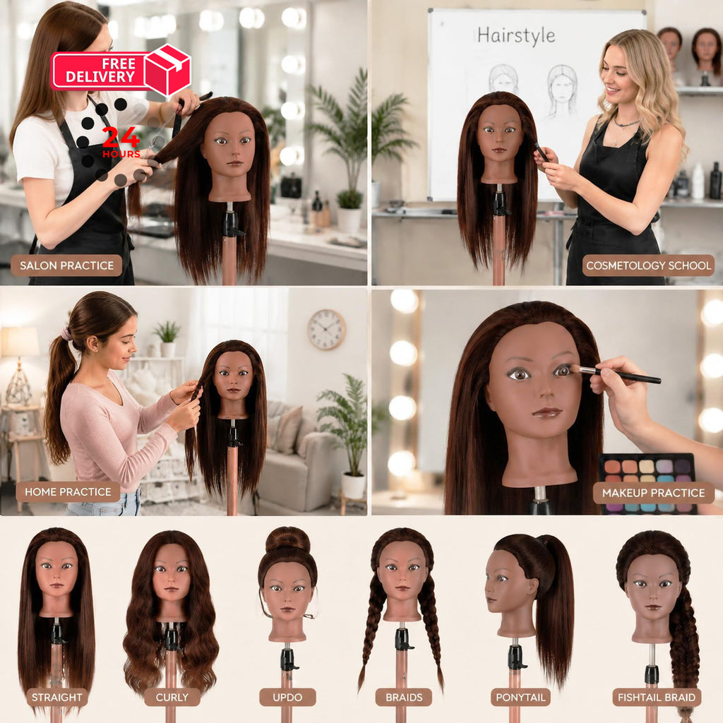 28-Inch Synthetic Hair Mannequin Head for Hair Styling & Cosmetology Practice