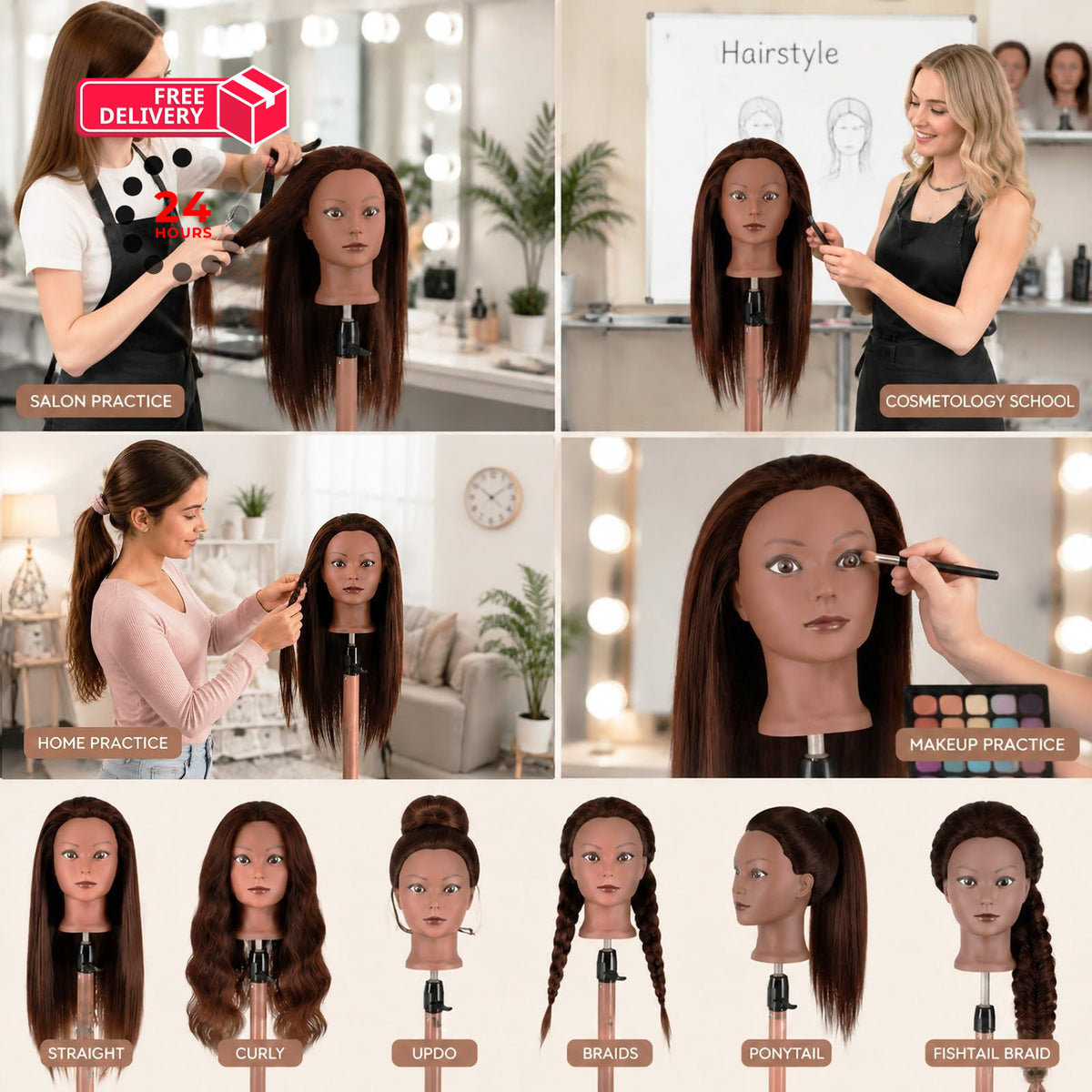 28-Inch Synthetic Hair Mannequin Head for Hair Styling & Cosmetology Practice