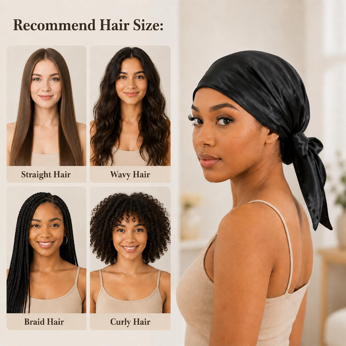 Silk Press Wrap Cap - Satin Hair Wrap for Protective Styling
