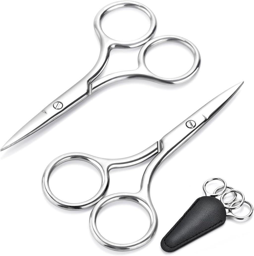 Mustache & Ear Hair Scissors Set for Nose, Beard, Eyebrows - Professional Grooming Tools