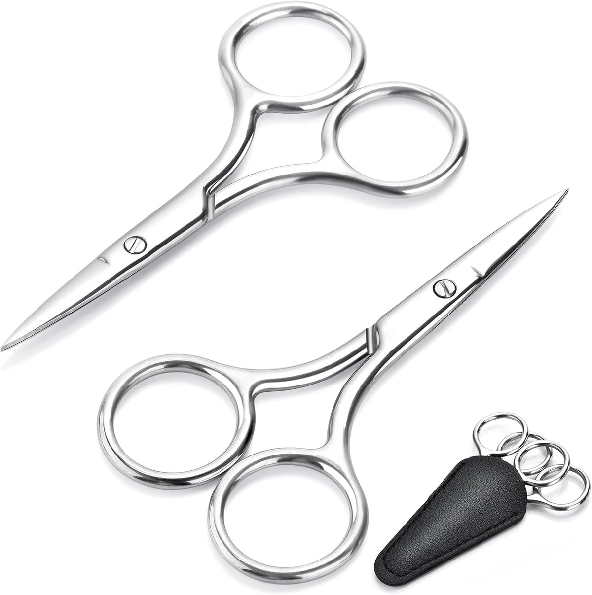 Mustache & Ear Hair Scissors Set for Nose, Beard, Eyebrows - Professional Grooming Tools