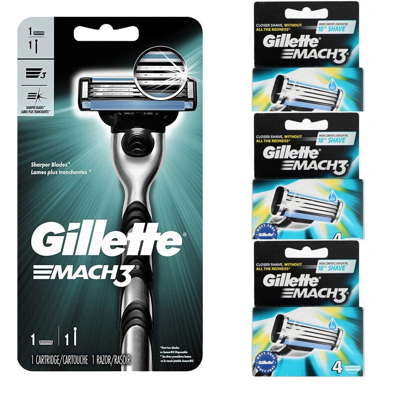 Gillette Mach 3 Razor Handle with 12 Blade Refills for Men