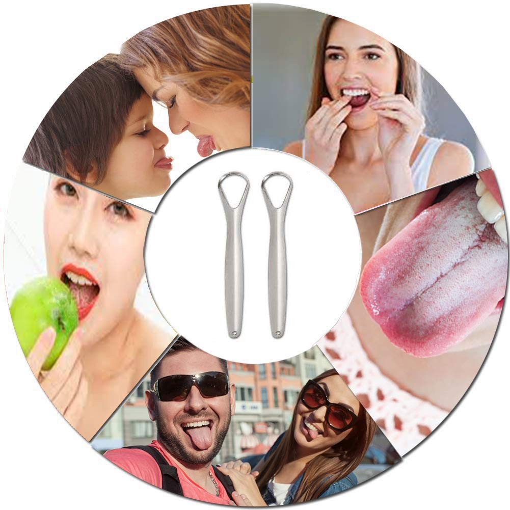 Stainless Steel Tongue Scraper 2 Pack for Bad Breath & Oral Hygiene