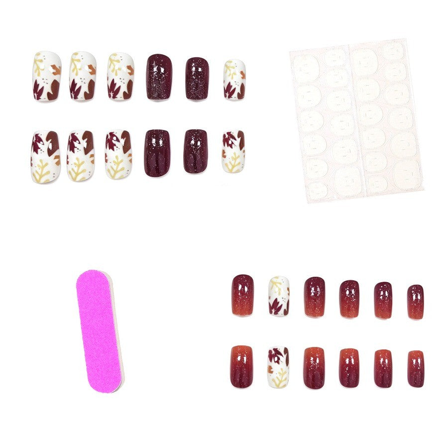 Autumn Maple Leaf Glitter Short Square Press-On Nails 48Pcs - Fall Nail Art