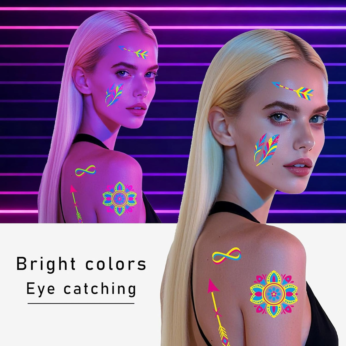 Glow-in-the-Dark Temporary Tattoos – 192+ Neon UV Blacklight Body Art Sheets