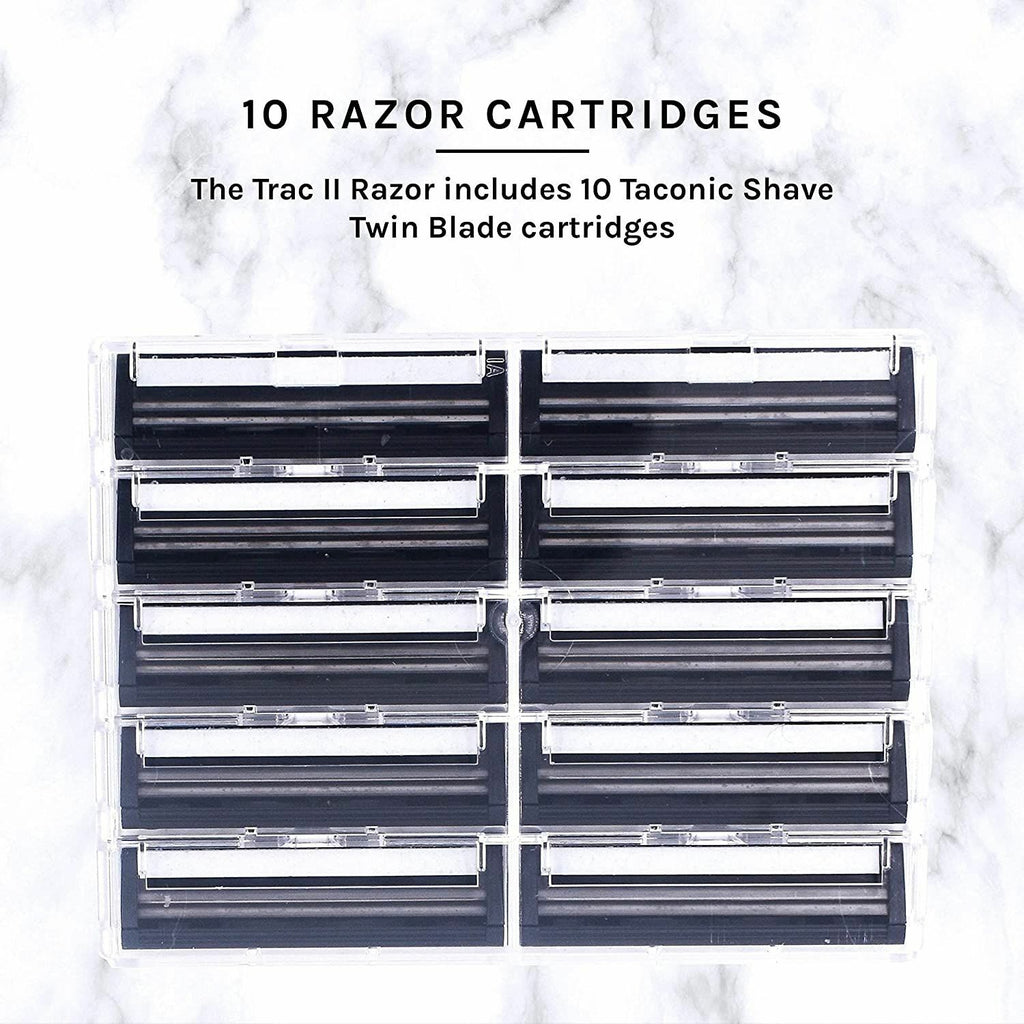 All Metal Trac II Compatible Razor & 10 Twin Blades - Brass Handle