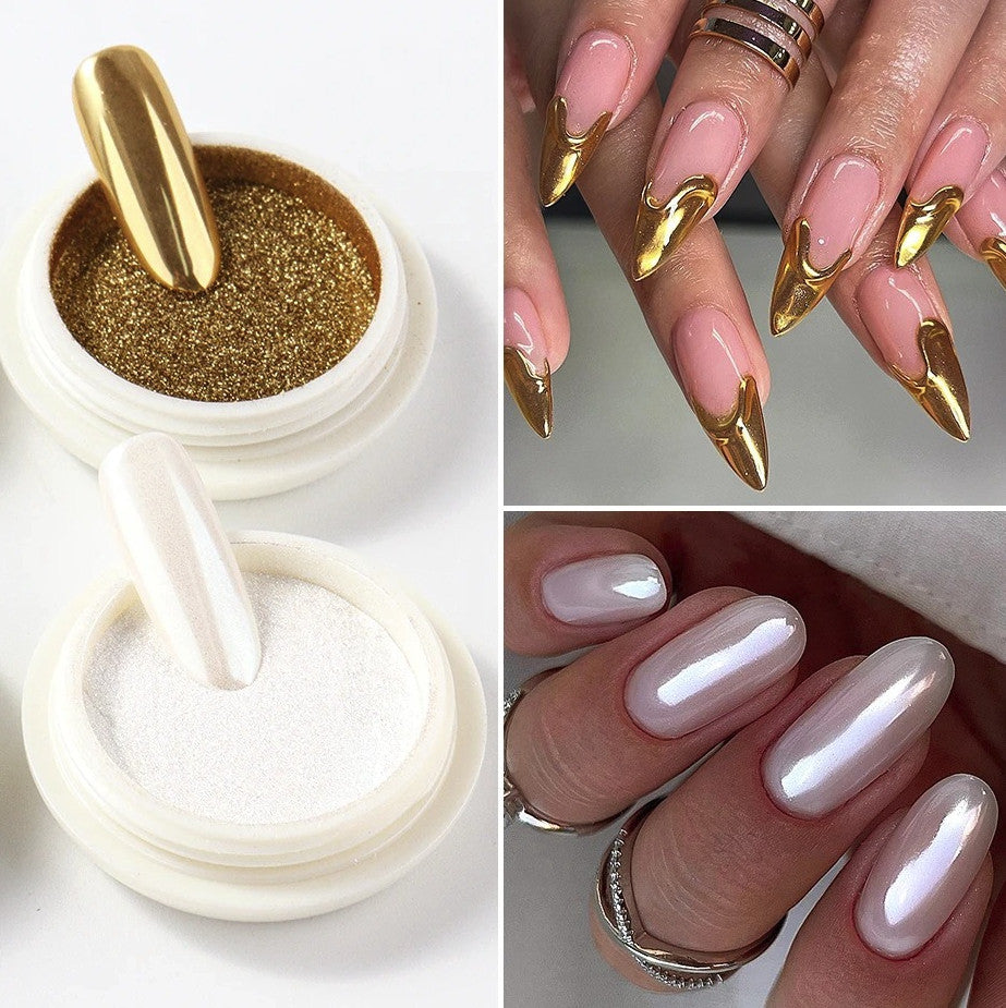 6pcs Chrome Mirror Nail Powder Set Holographic Aurora Metallic Pigments