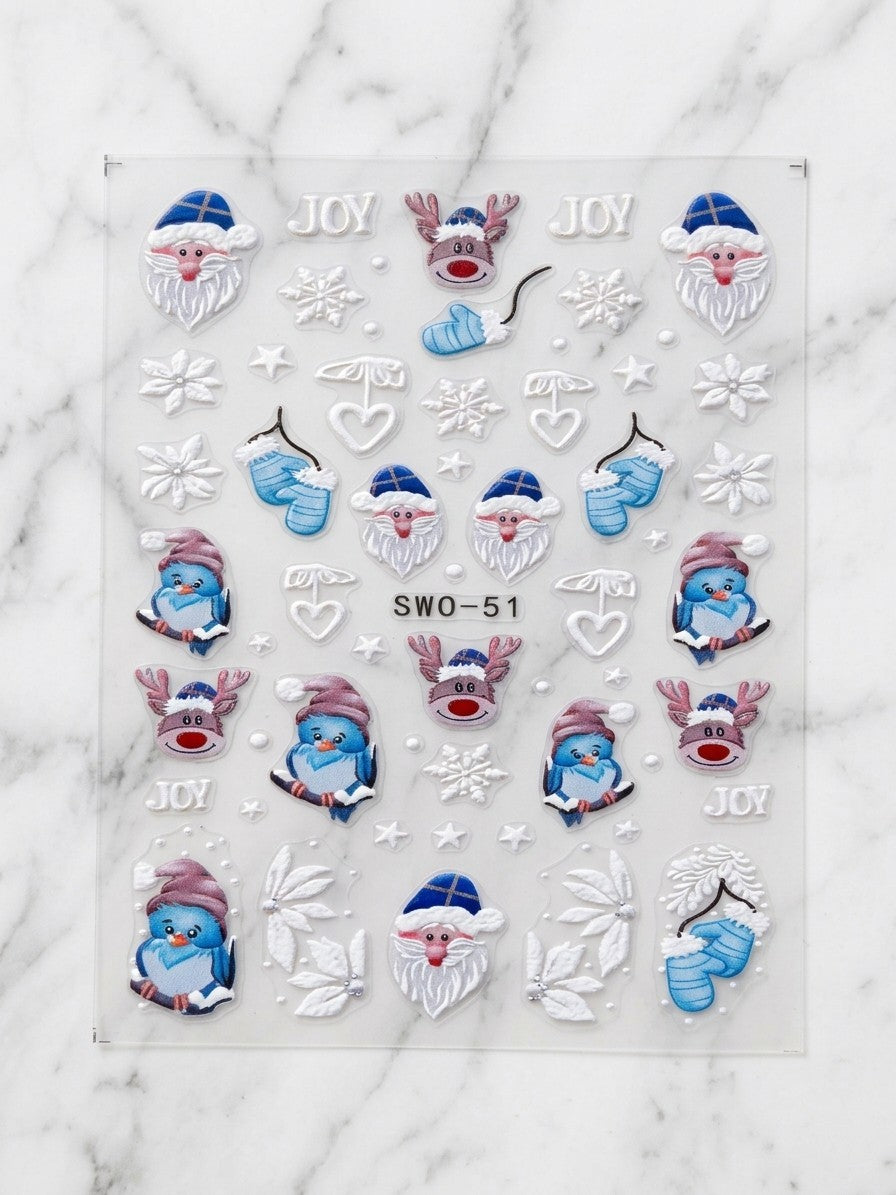 Christmas Nail Art Stickers - 5D Holiday Nail Decals for Festive Nails