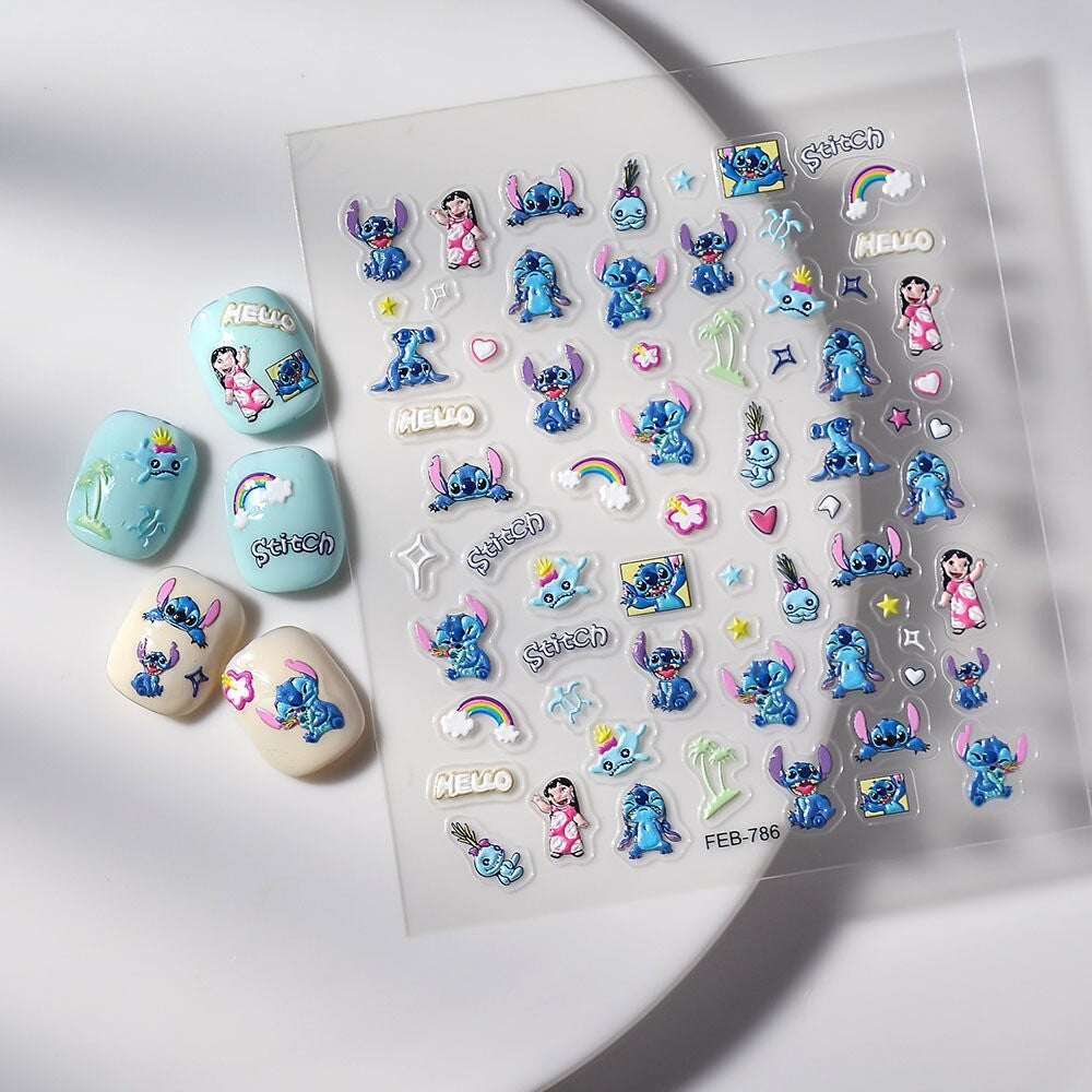 Anime Lilo & Stitch Nail Art Stickers - 5D Embossed Decals for Nails
