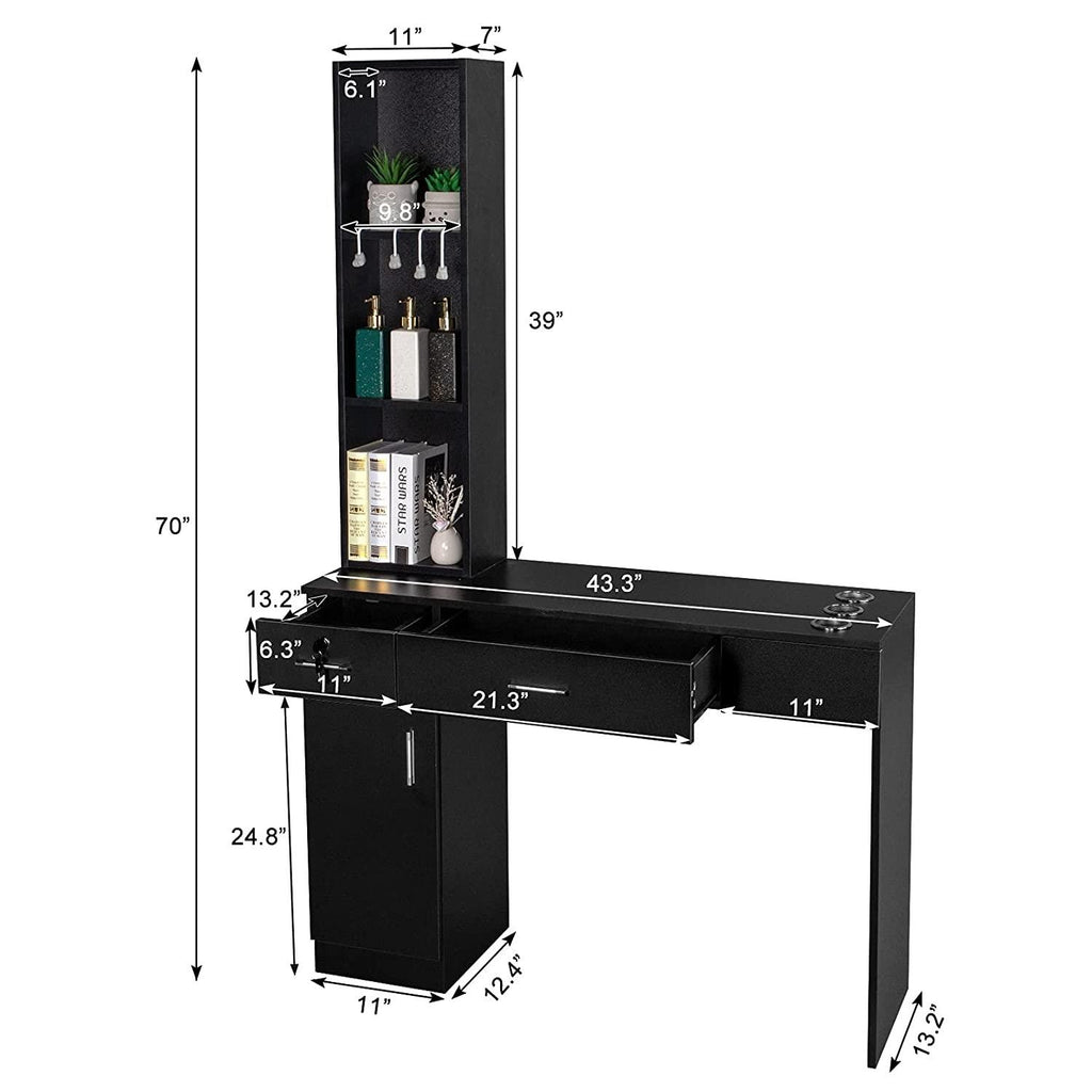 Salon Storage Cabinet with Lockable Drawers Hair Styling Station Furniture