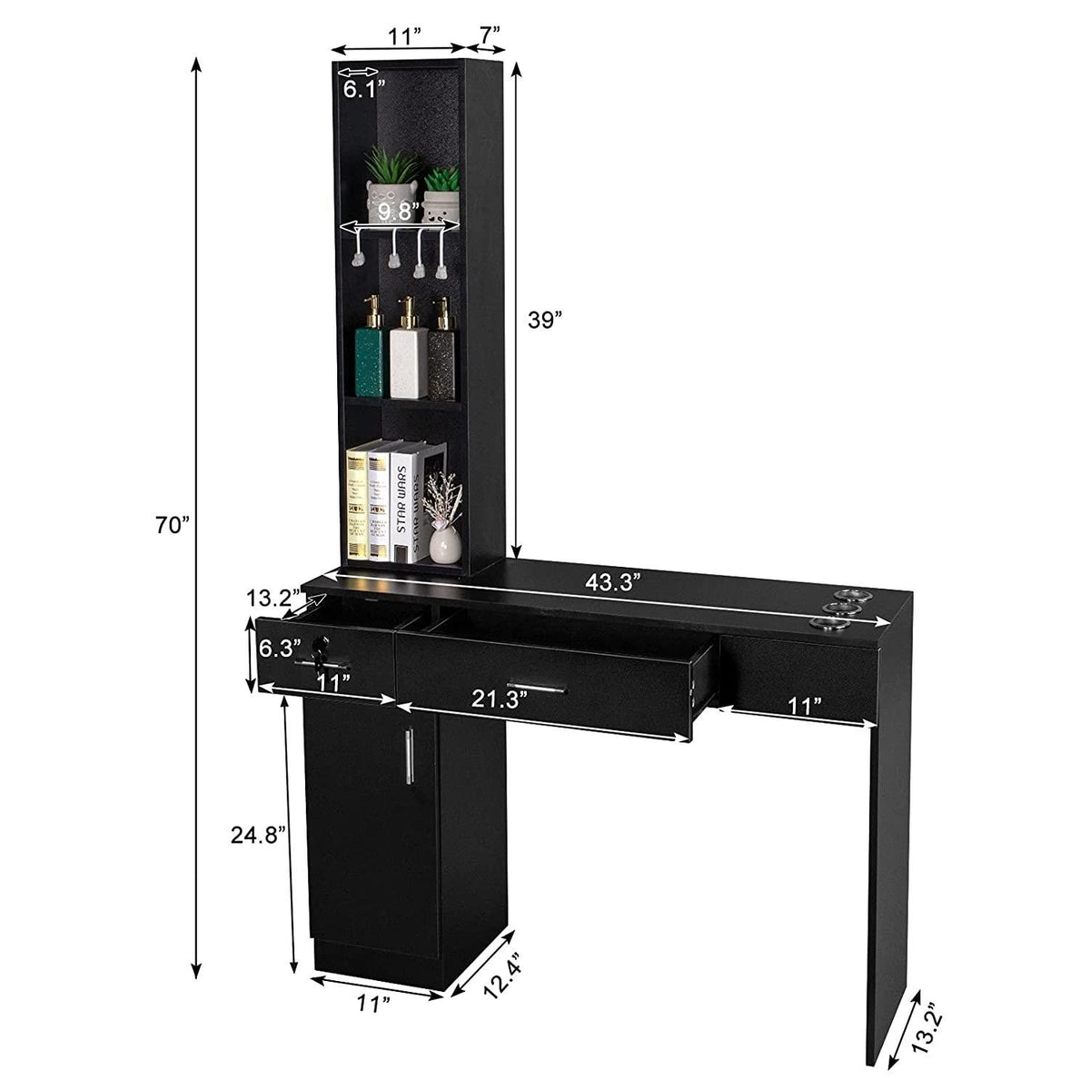 Salon Storage Cabinet with Lockable Drawers Hair Styling Station Furniture