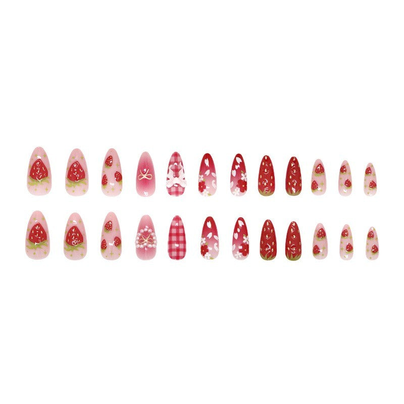 48Pcs Kawaii Press-On Nails with 3D Strawberries & Gradient Tips - Fake Nails