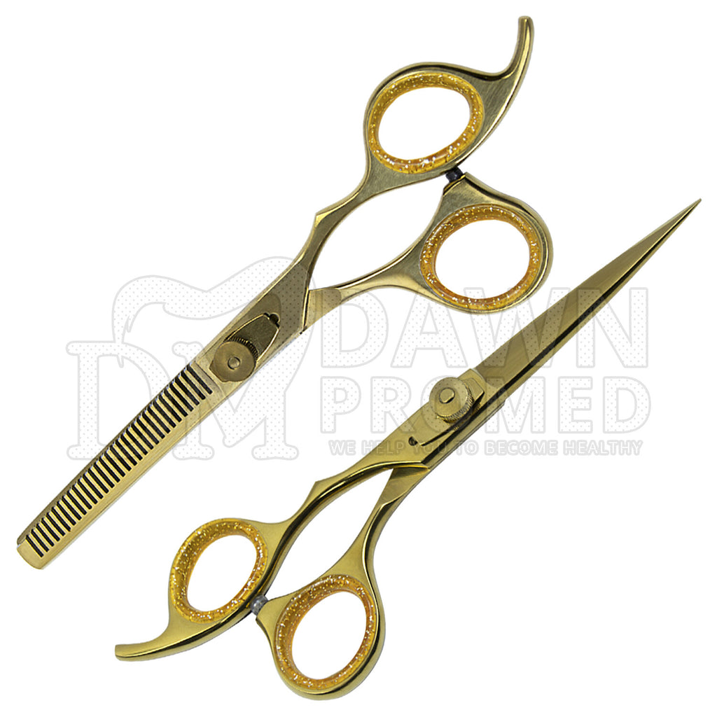 Professional 6.5 Inch Gold Hair Cutting Thinning Scissors Set for Barbers & Stylists