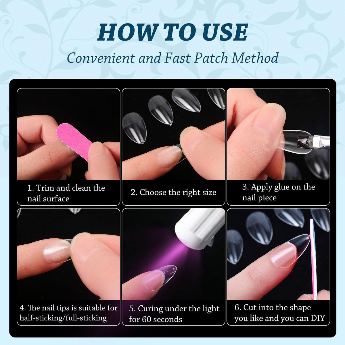 Short Almond Nail Tips 288PC Gel Acrylic False Nails with 12 Sizes