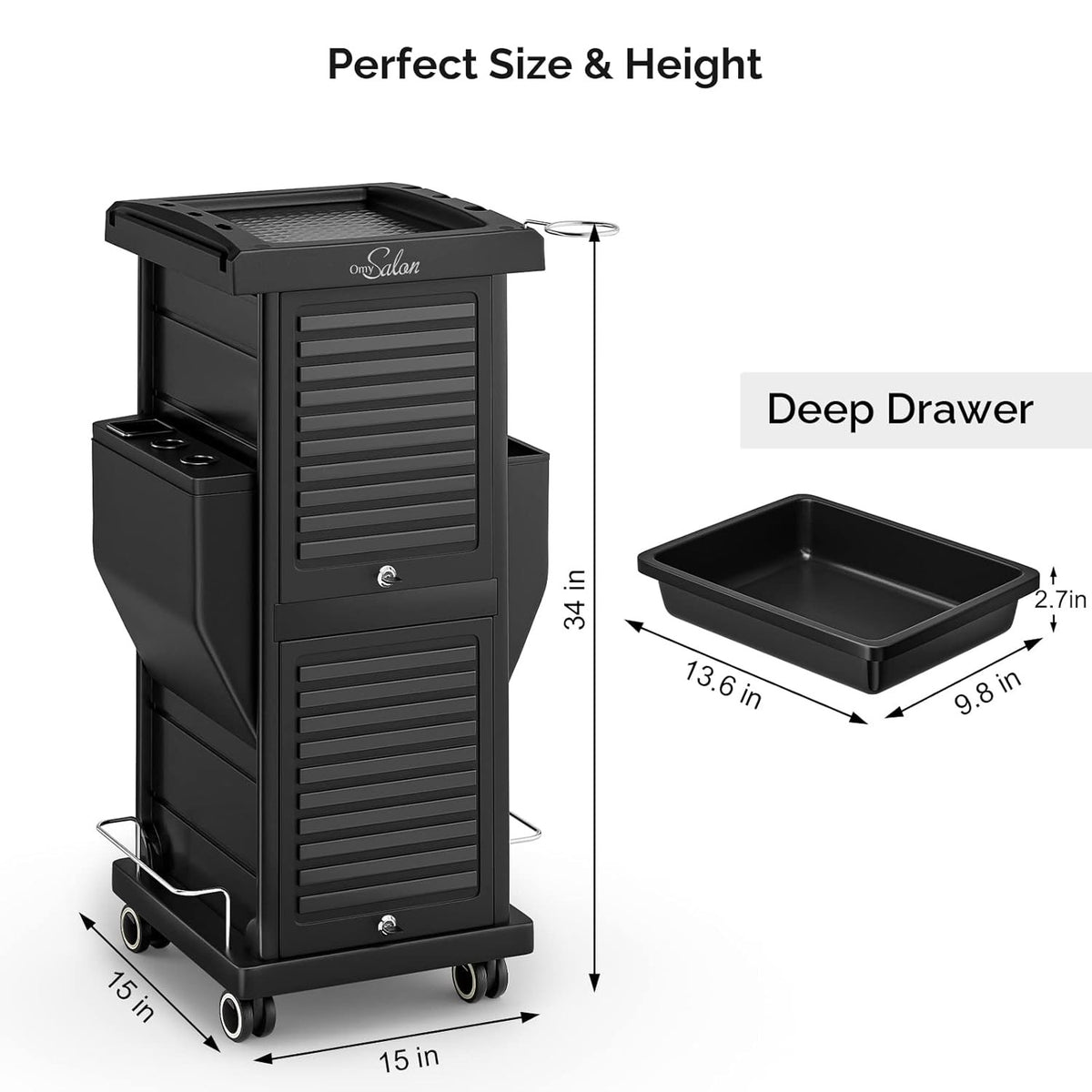 Lockable Salon Trolley Cart with Drawers & Hot Tools Holder for Hair Stylists