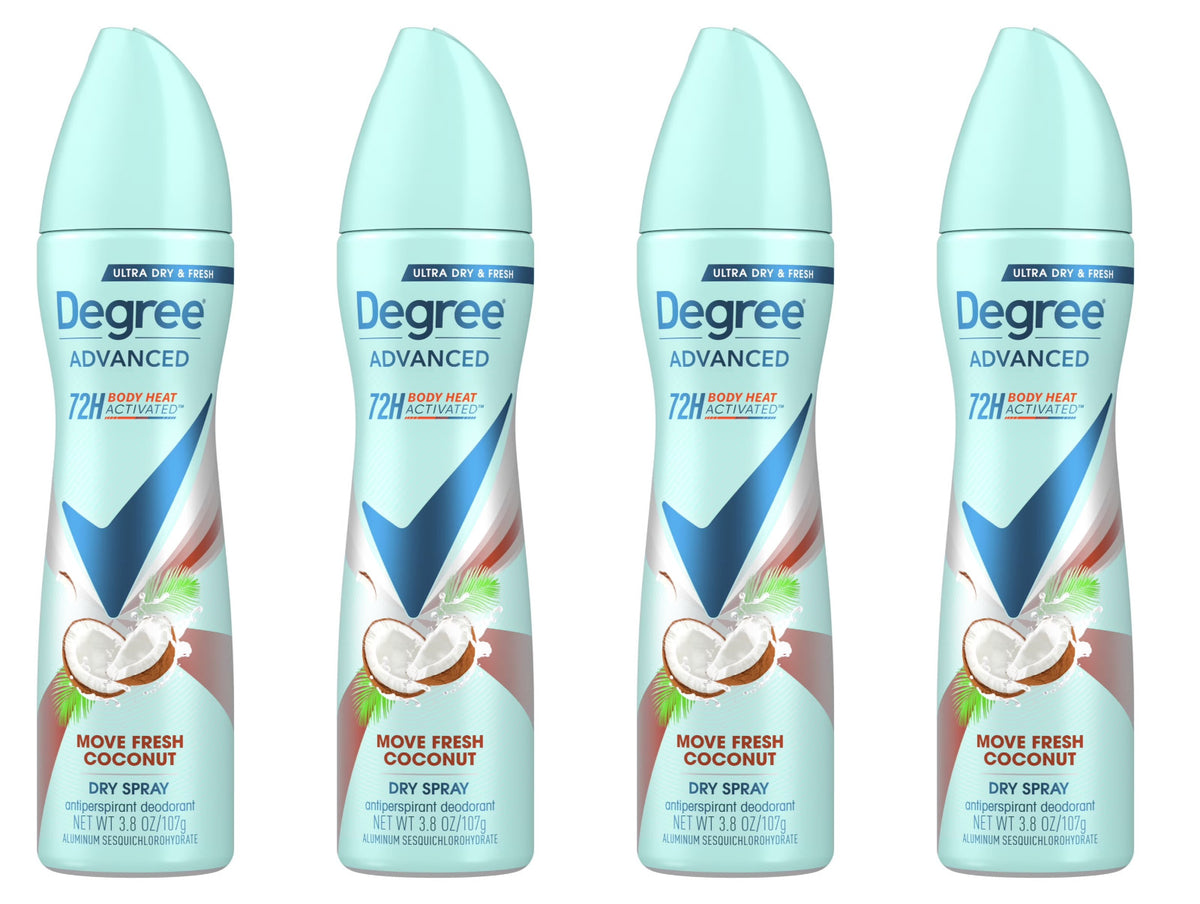 Degree Women 72H Fresh Coconut Antiperspirant Dry Spray - 4 Pack, 3.77 oz each