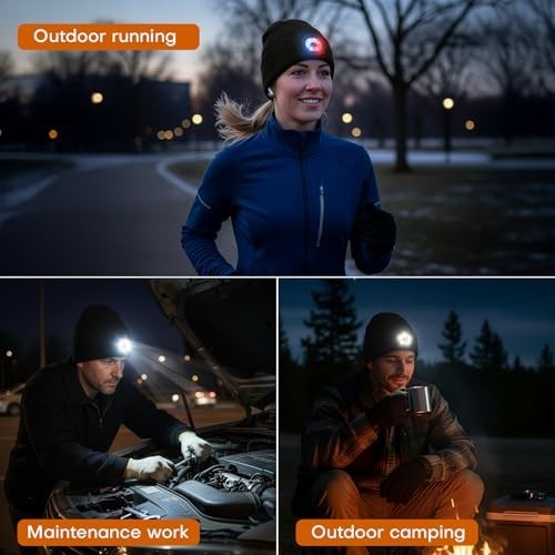 Unisex USB-C Rechargeable LED Beanie with Light for Outdoor Activities