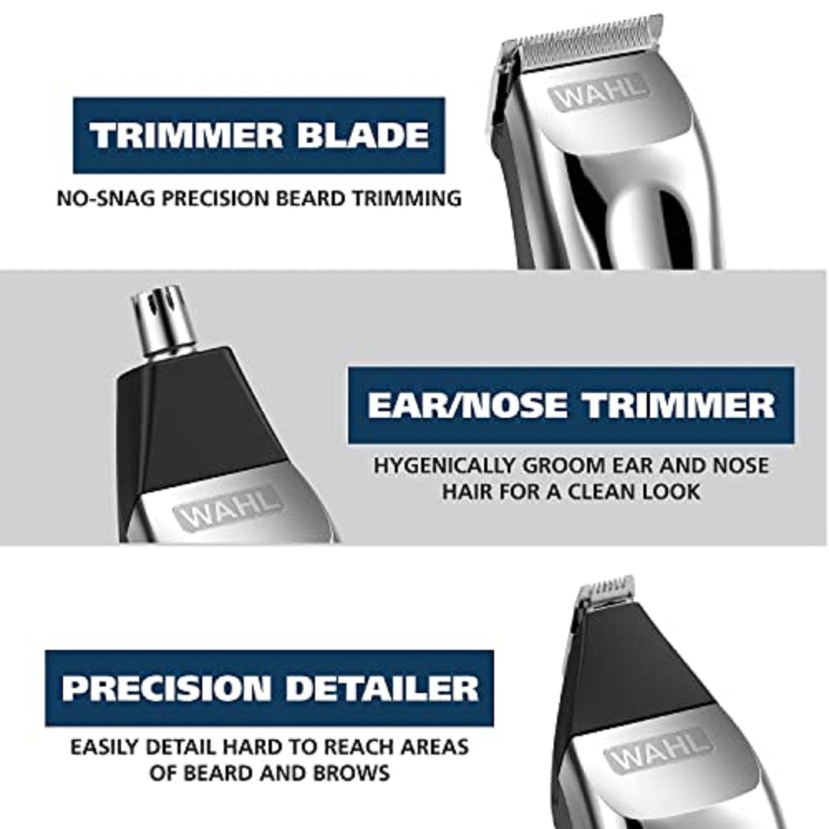 Men's Lithium Ion Beard Trimmer Kit with Multiple Attachments and Self-Sharpening Blades