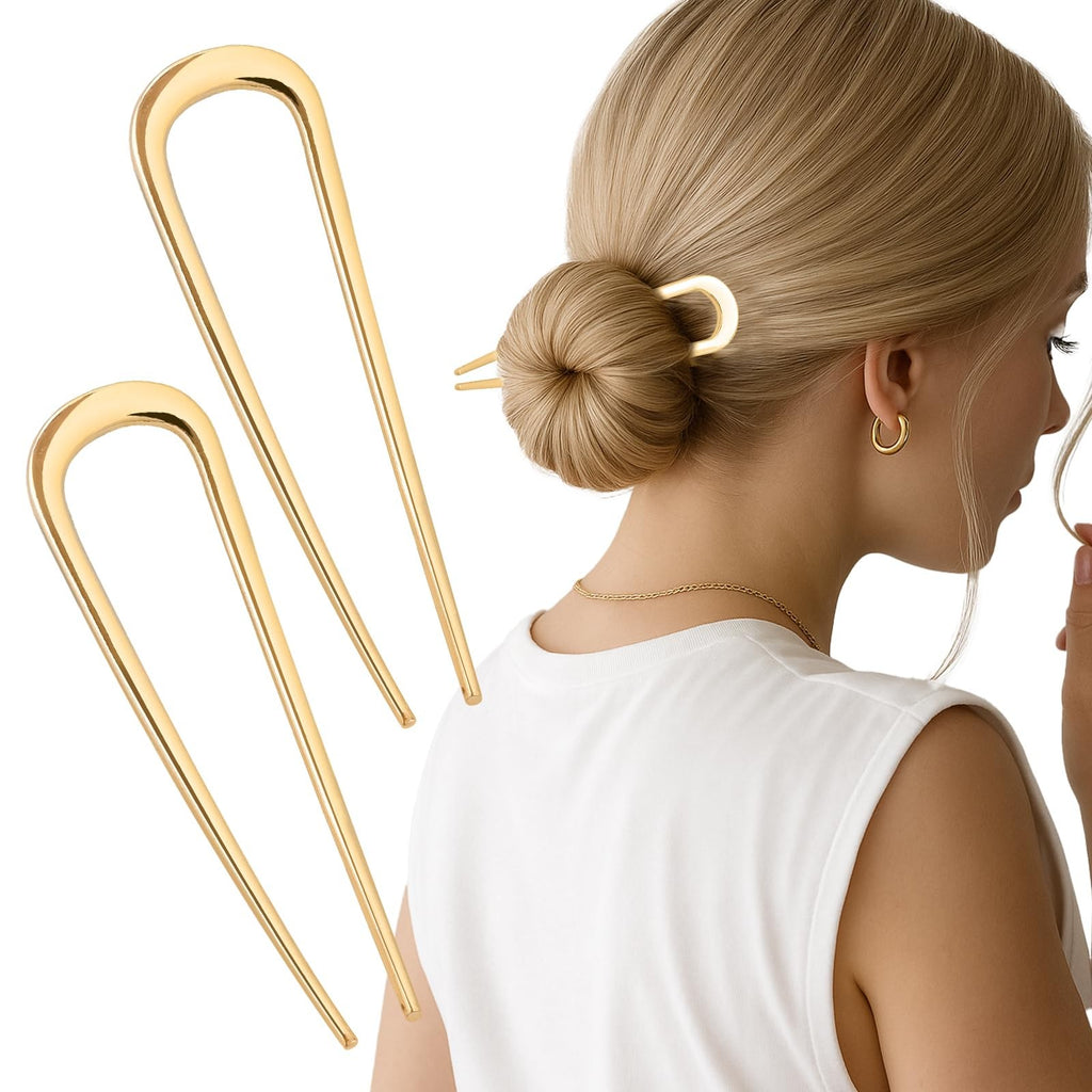 French Hair Pins U-Shaped Gold 2-Pack for Women & Girls - Elegant & Durable