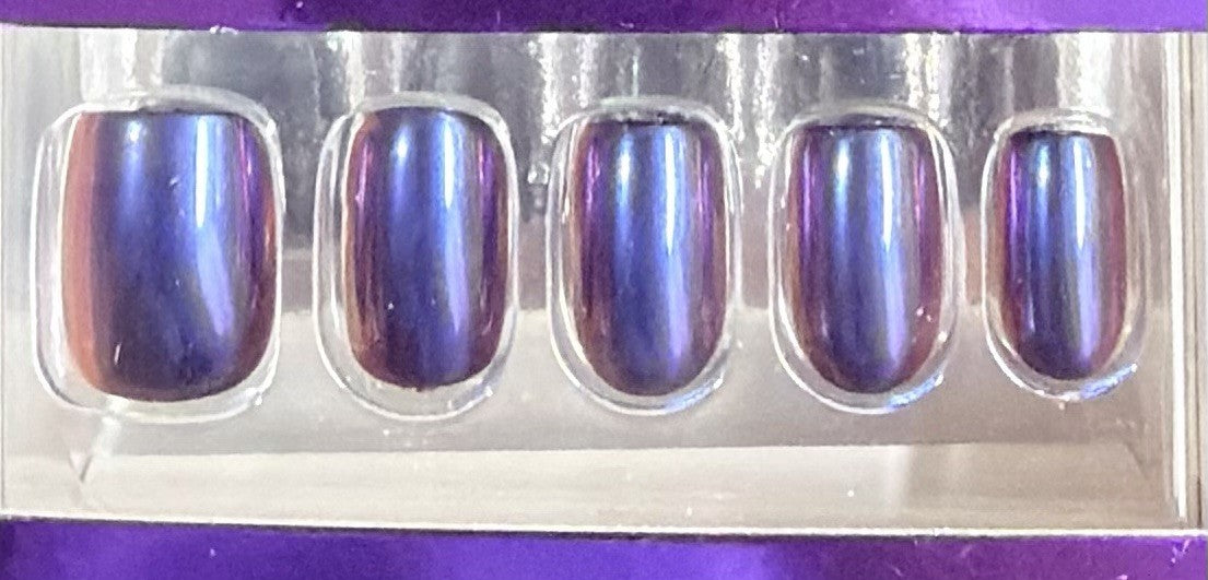 Halloween Acrylic Short Squoval Nail Set - Purple Holographic Ghostly Design