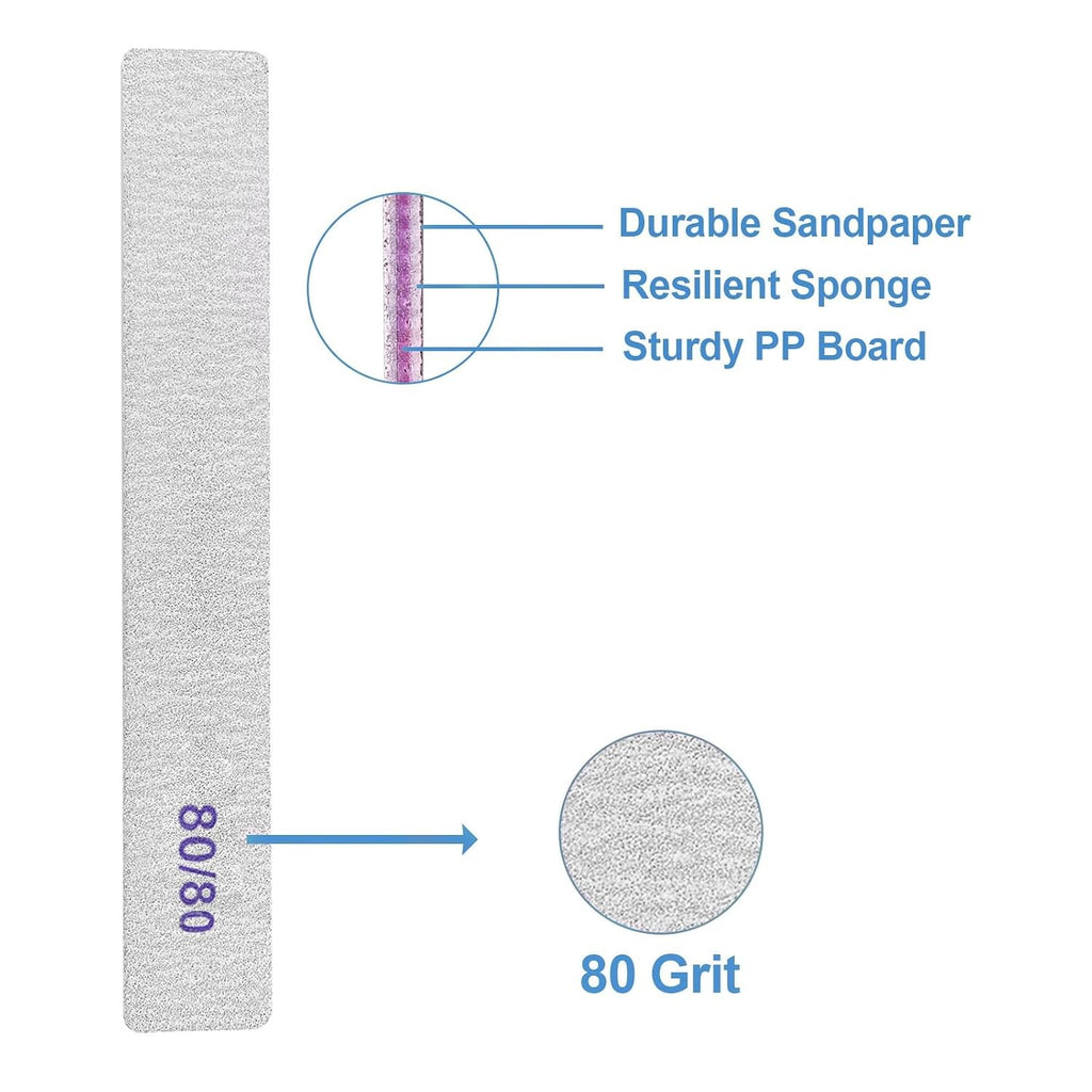 Coarse Nail Files 80/80 Grit - 100 Pack for Acrylic & Gel Nails