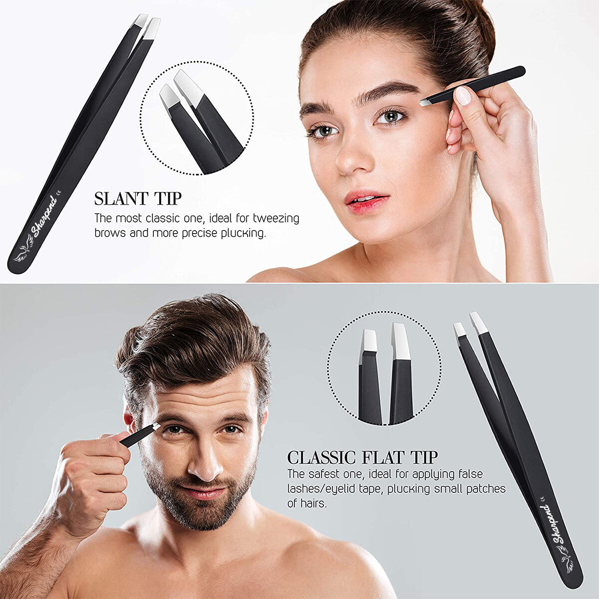 Professional Tweezers Set 4-Piece Stainless Steel Eyebrow Pluckers with Case
