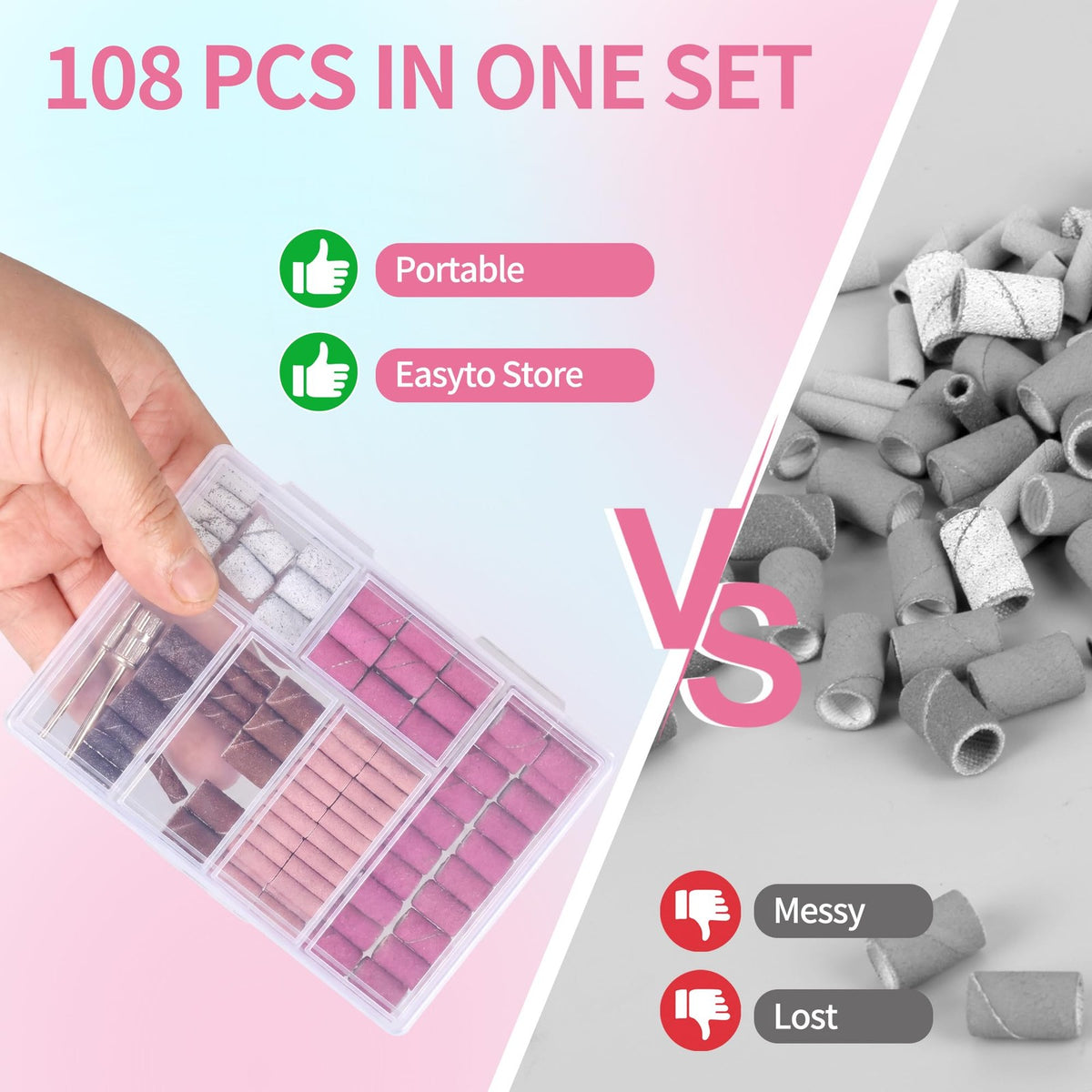 Nail Drill Sanding Bands Set 108pcs with 4 Grits for Manicure Pedicure