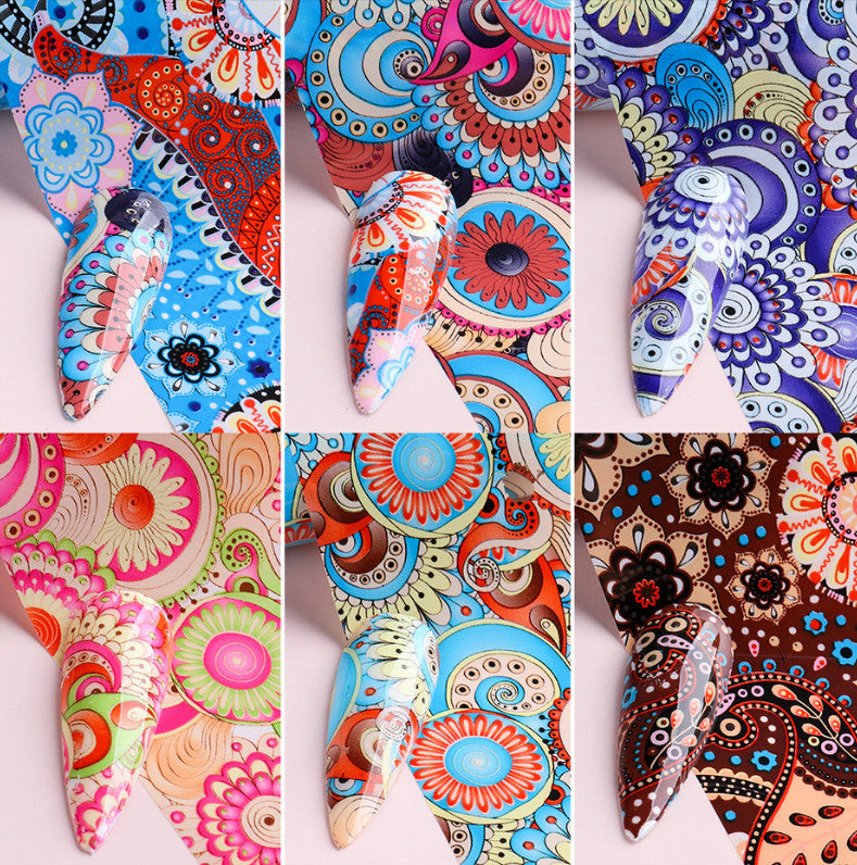 10 Sheets Bohemian Floral Nail Transfer Foil Decals for Nail Art DIY