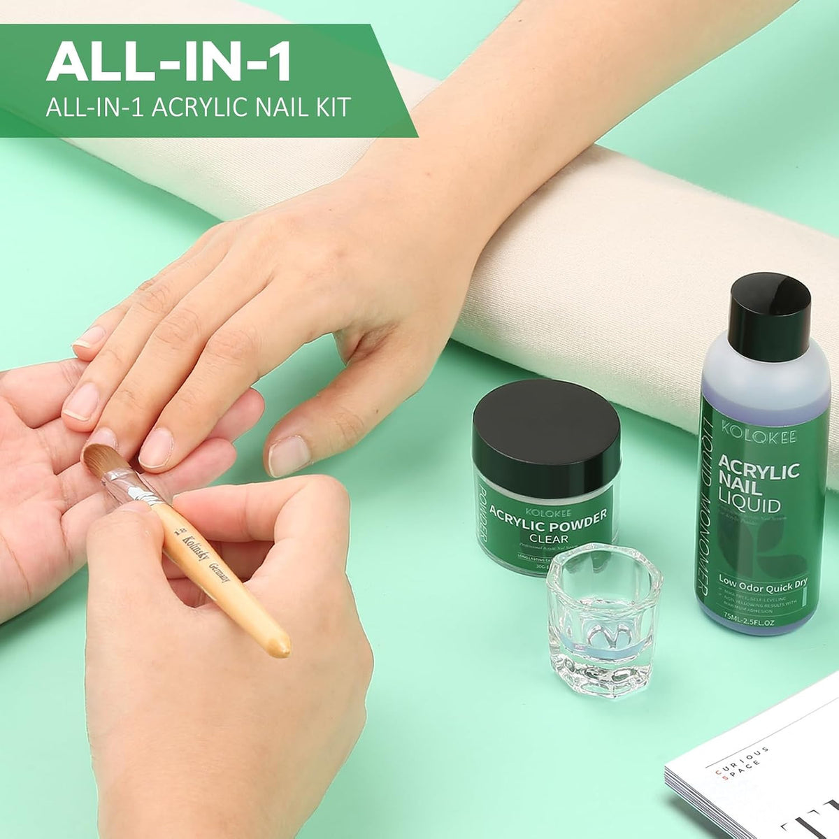 Acrylic Nail Kit with Powder, Liquid & Kolinsky Nail Brush for Salon-Quality Nails