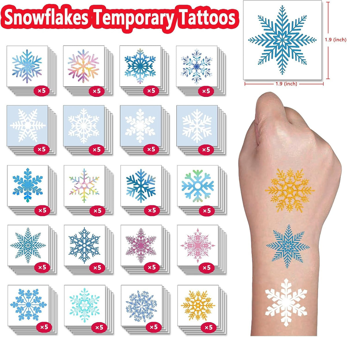 Christmas Snowflakes Temporary Tattoos for Kids Waterproof & Safe