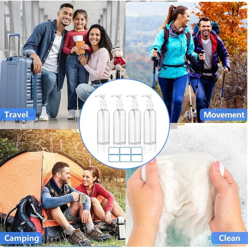 Refillable 100ml Travel Lotion Pump Bottles Set of 4 TSA Approved Eco-Friendly Plastic Bottles